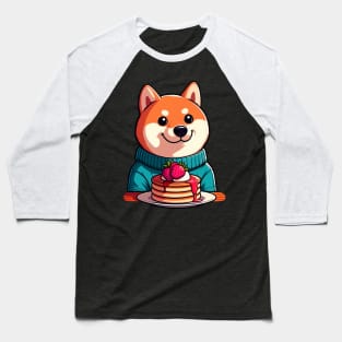 Shiba Inu Loves Strawberry Pancakes Baseball T-Shirt